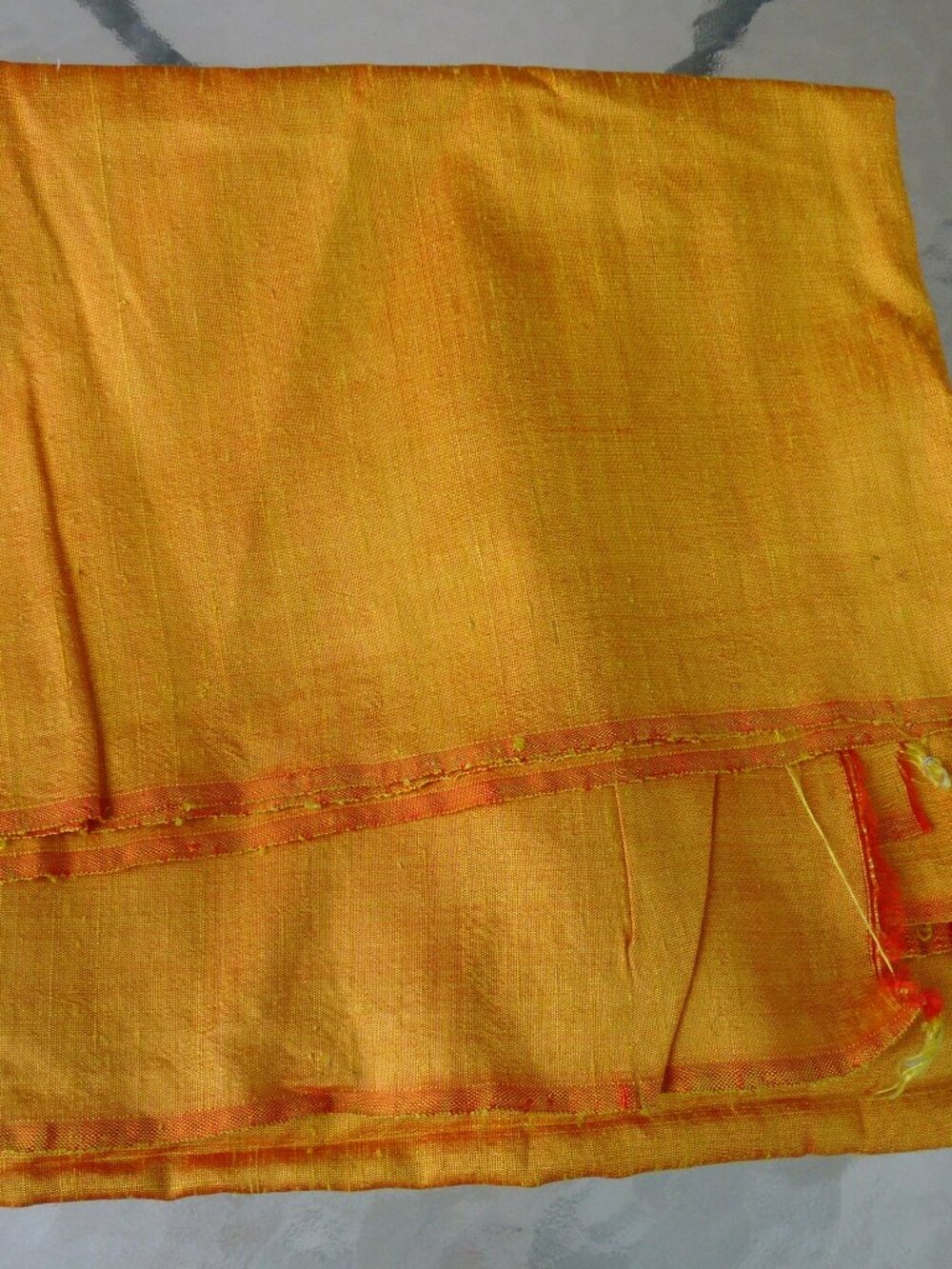 Vintage 5 yds orange textured silk fabric variegated orange gold